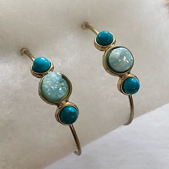 M&M Aqua Druzy & Turquoise Hoops in Gold - Picture 4 of 5
